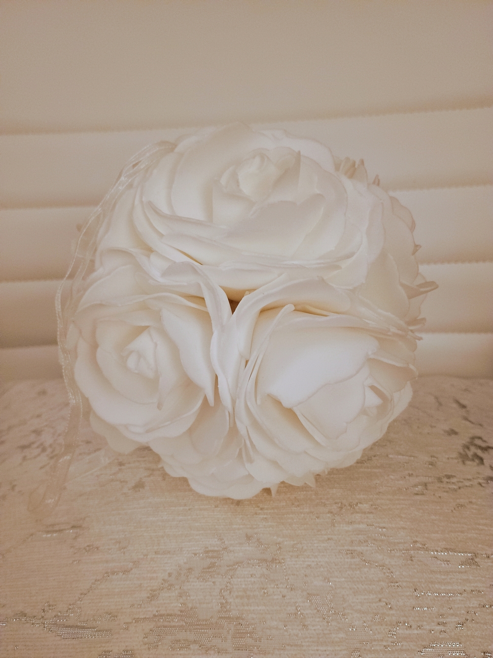 NWOT White Foam Faux Rose Ball